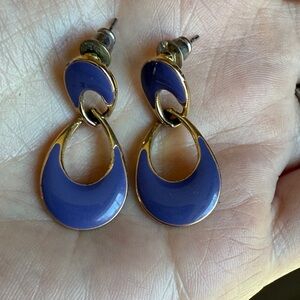 Vintage Gold-Tone Purple Enamel Drop Earrings - Women's Jewelry